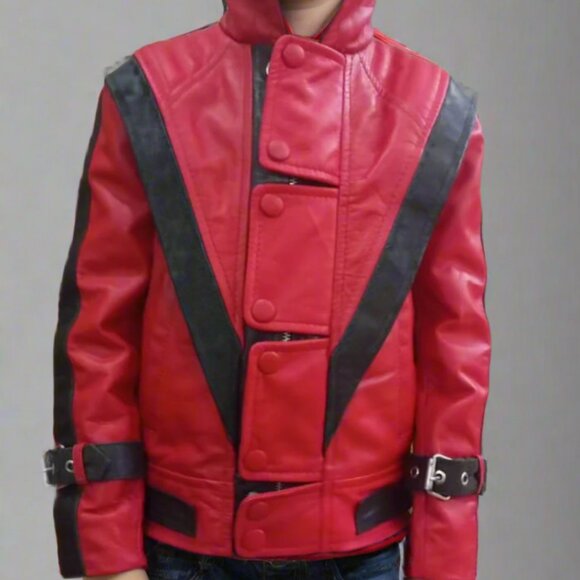 Michael Jackson Real Leather Jacket For Kids Leather Jacket Halloween Costume - Picture 1 of 7